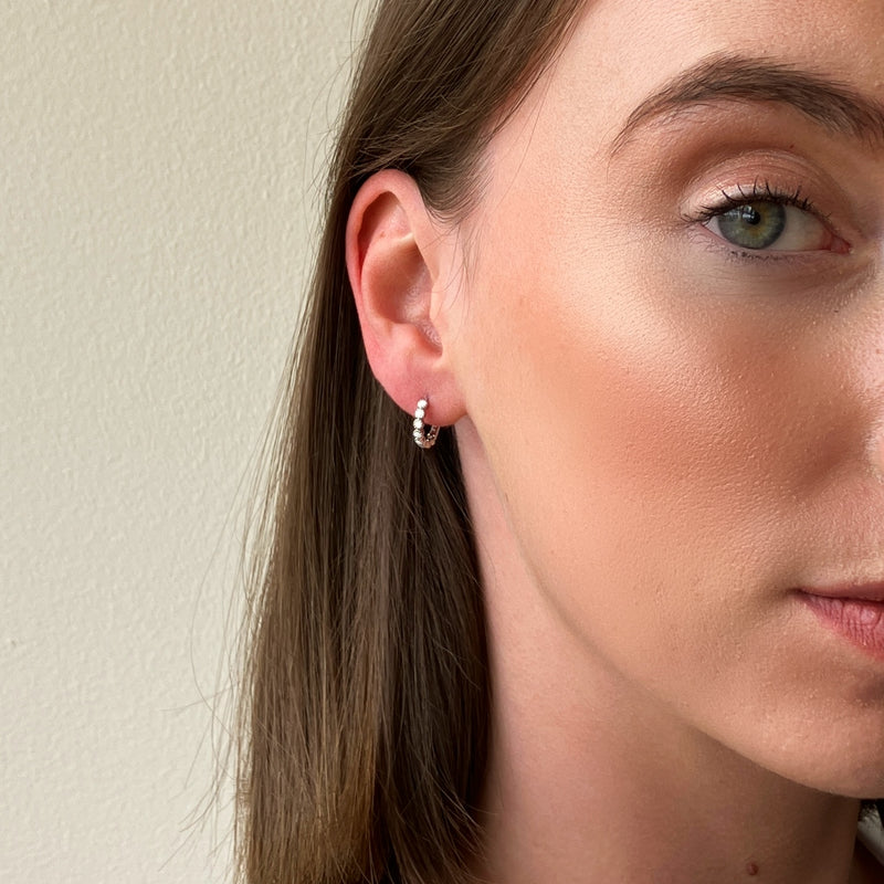 Silver Coloured Stone Huggie Earrings Opal