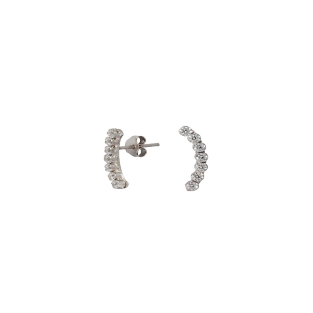 Silver Curved Multi Stone Stud Earrings | Myria