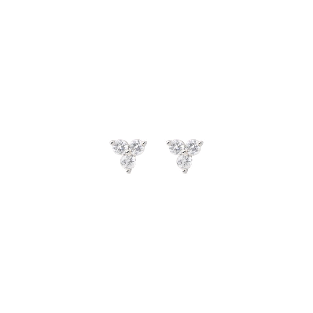 Silver Dainty Three Stone Stud Earrings | Sena