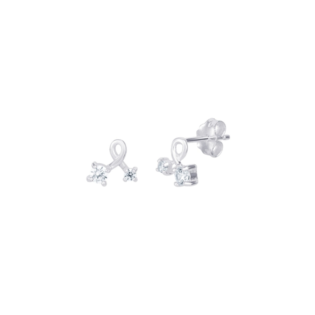 Silver Dainty Two Stone Stud Earrings | Soli