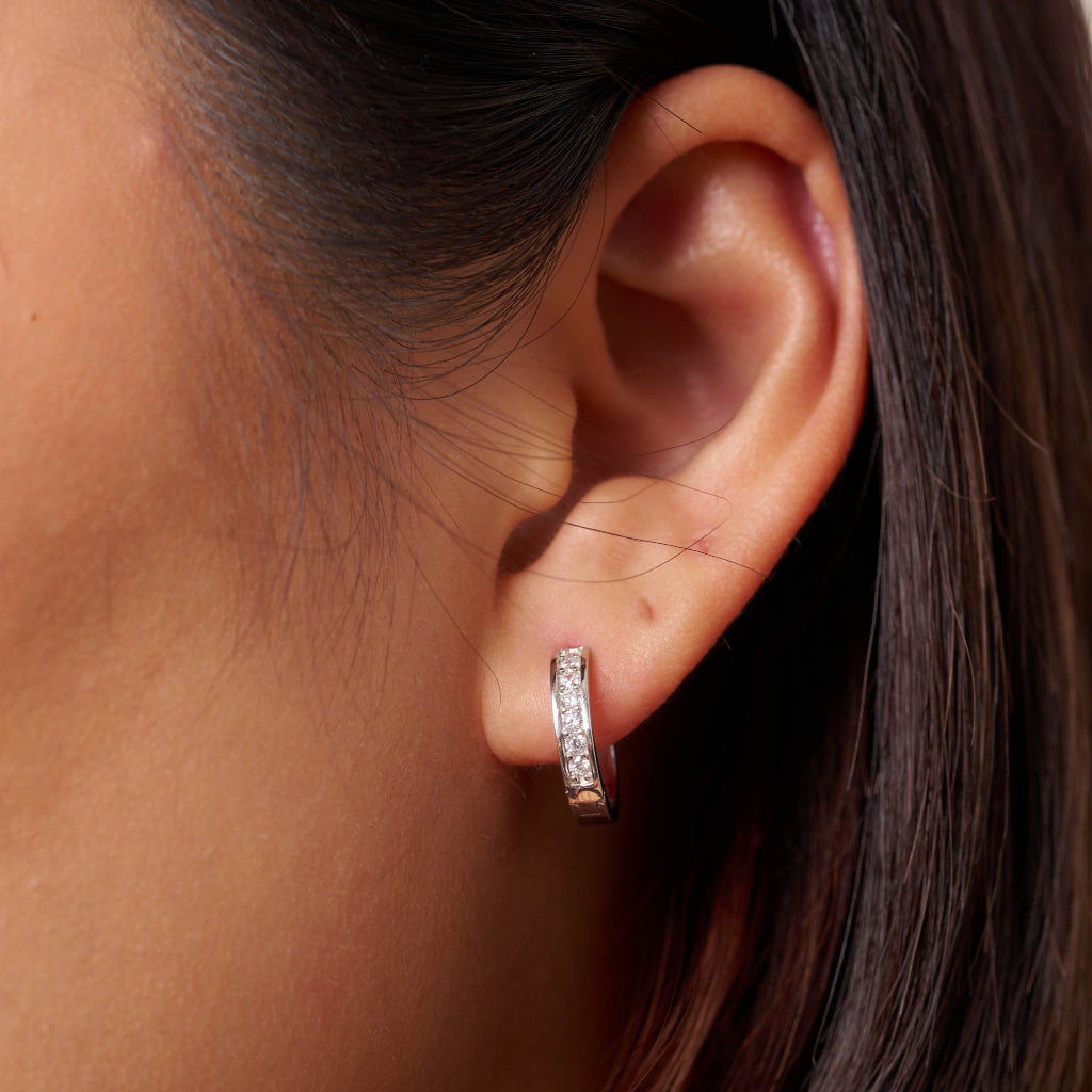 Silver Diamante Huggie Hoop Earrings | Alma