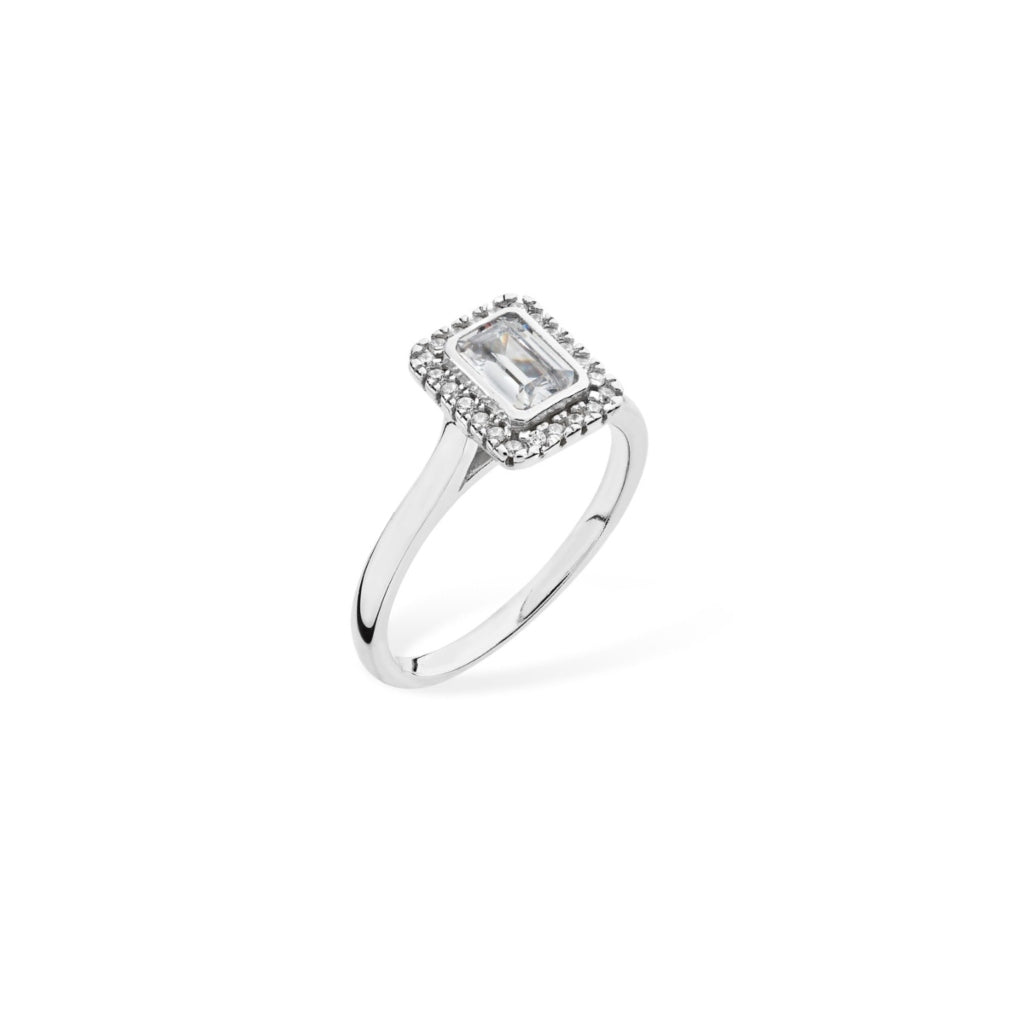 Silver Emerald Cut Cushion Ring