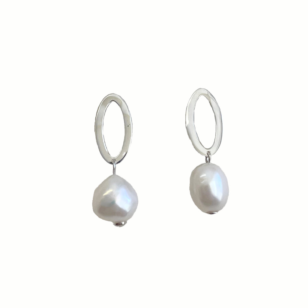 Silver Freshwater Pearl Drop Earrings | Rivere