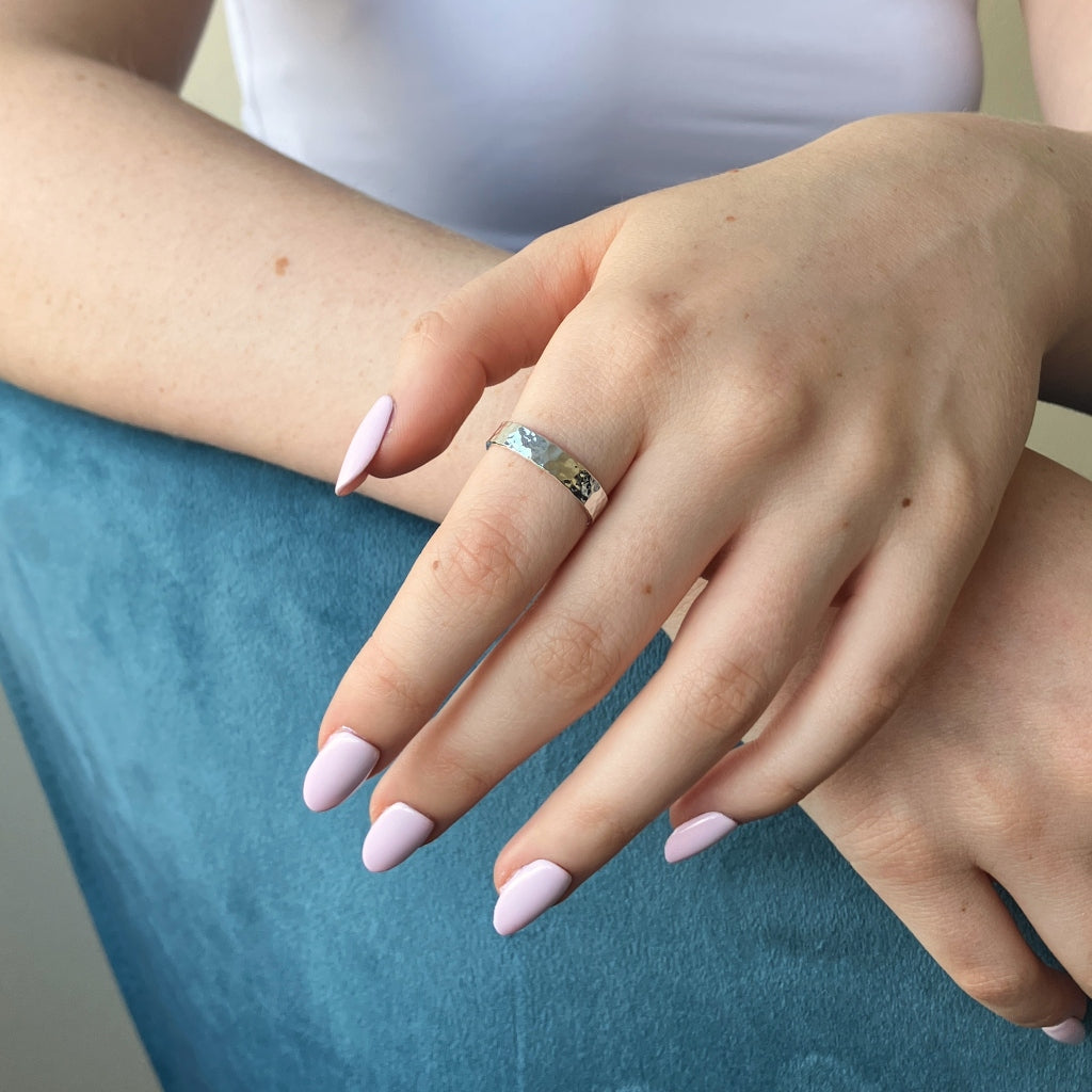 Silver Hammered Band Ring 