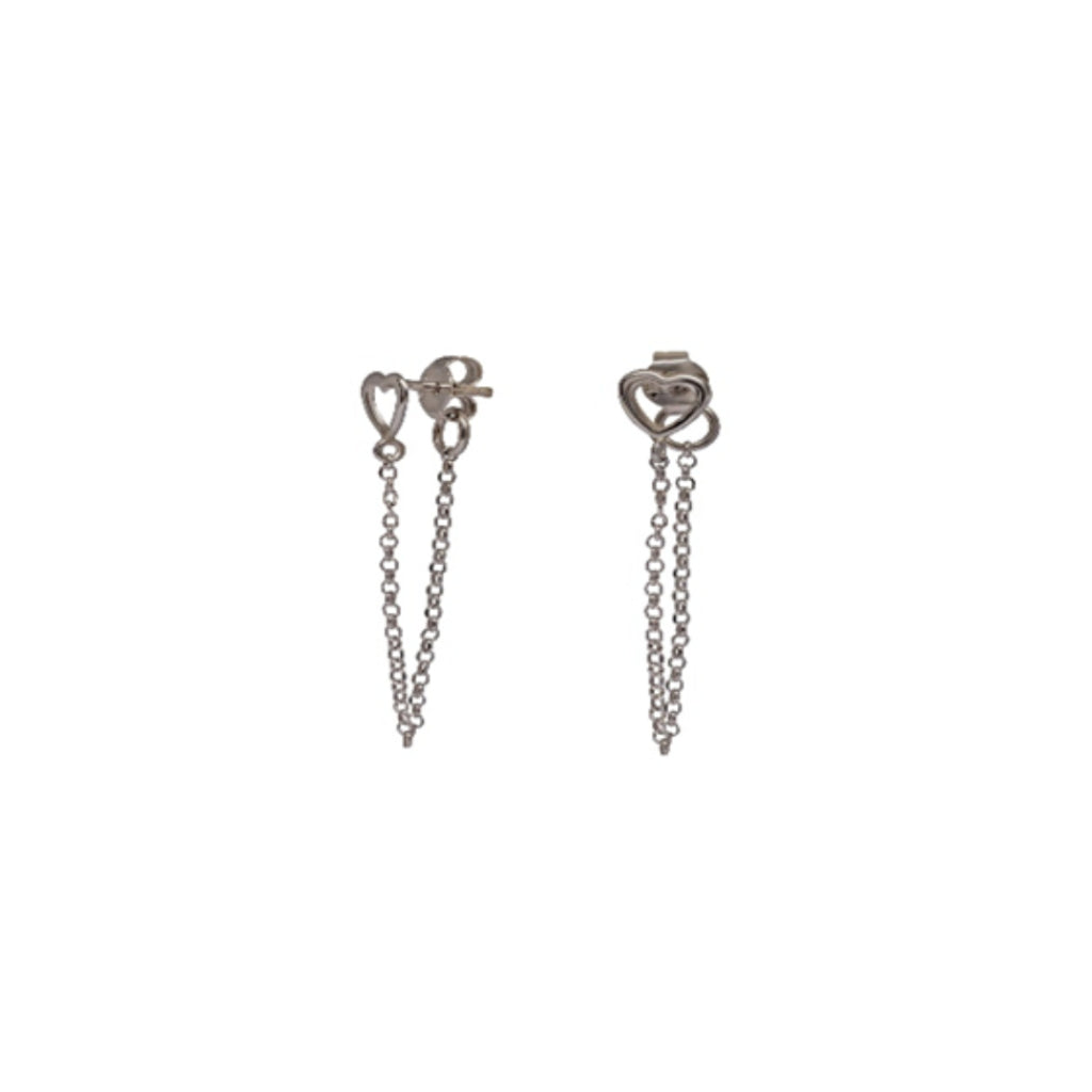 Silver Love Heart Chain Stud Earrings | Tyli