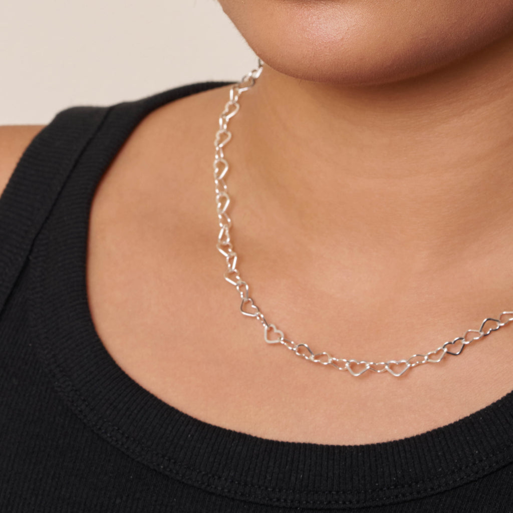 Silver Loveheart Chain Necklace