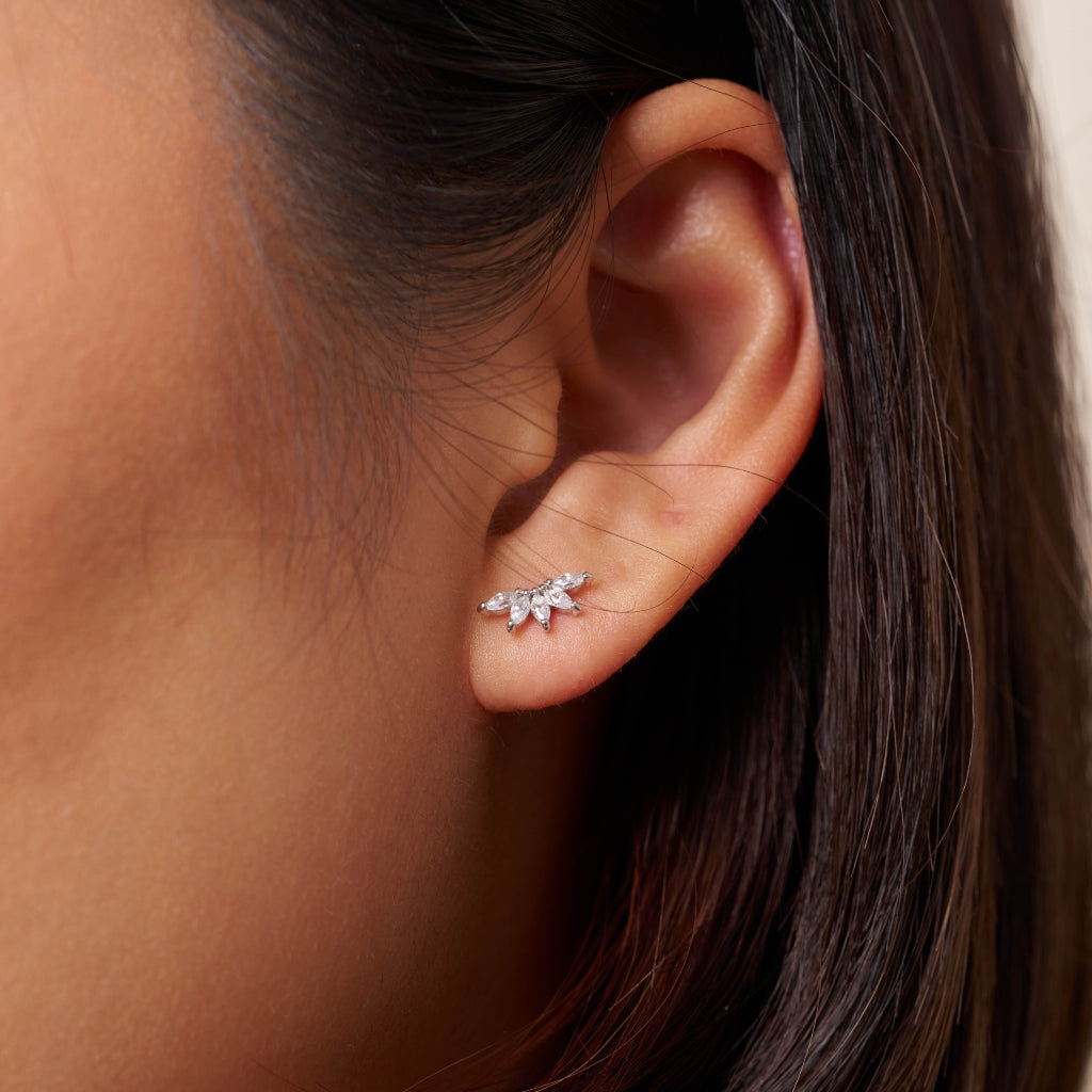 Silver Marquise Cut Stone Stud Earrings