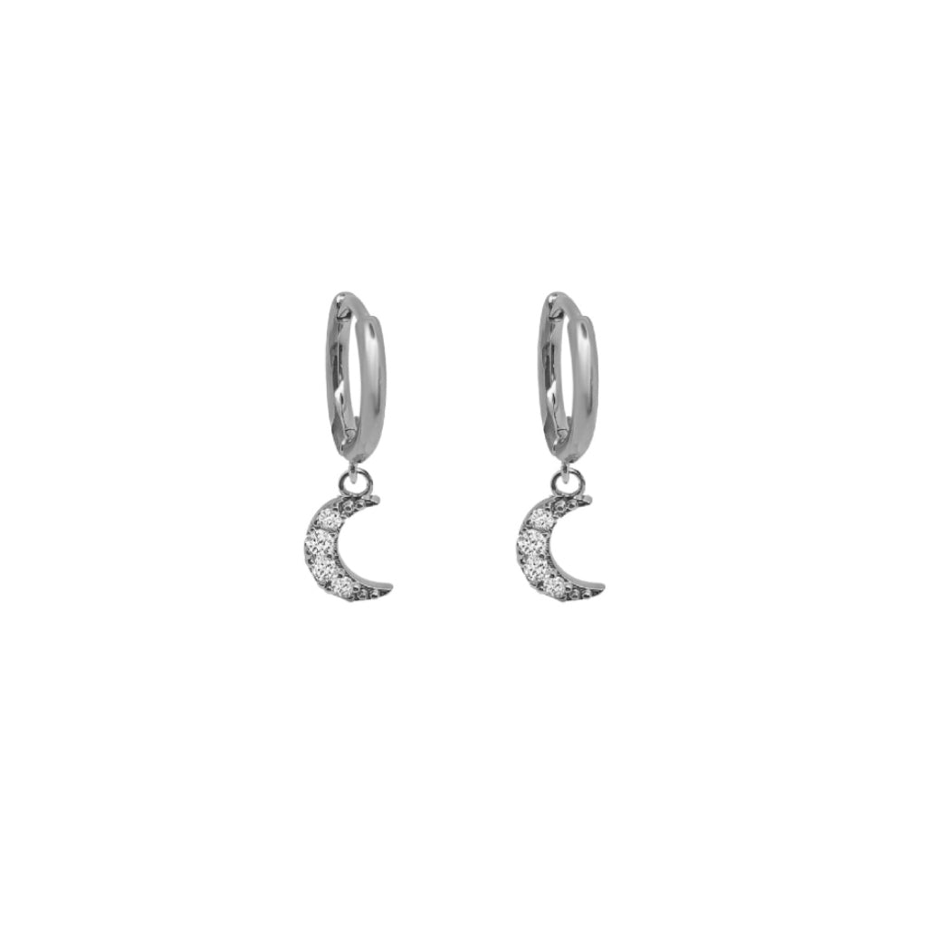 Silver Moon Charm Earrings | Tizier