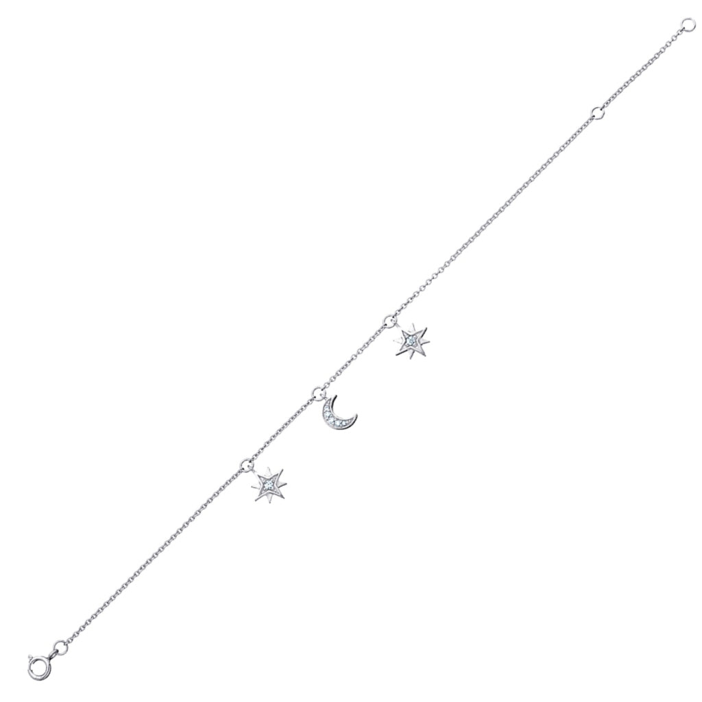 Silver Moon & Star Charm Bracelet | Stelli