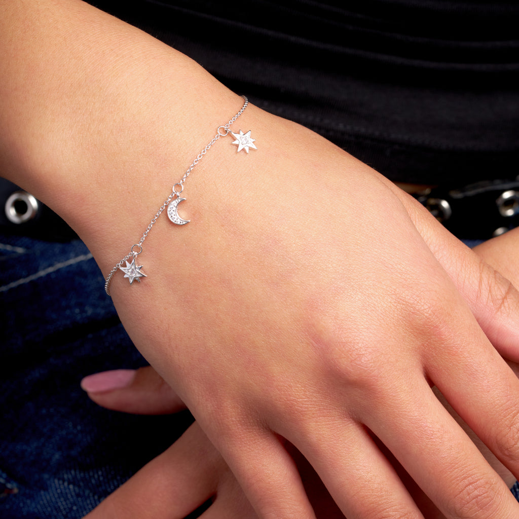 Silver Moon & Star Charm Bracelet | Stelli