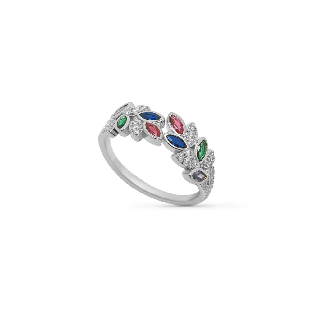 Silver Multi Colour Leaf Ring | Myla