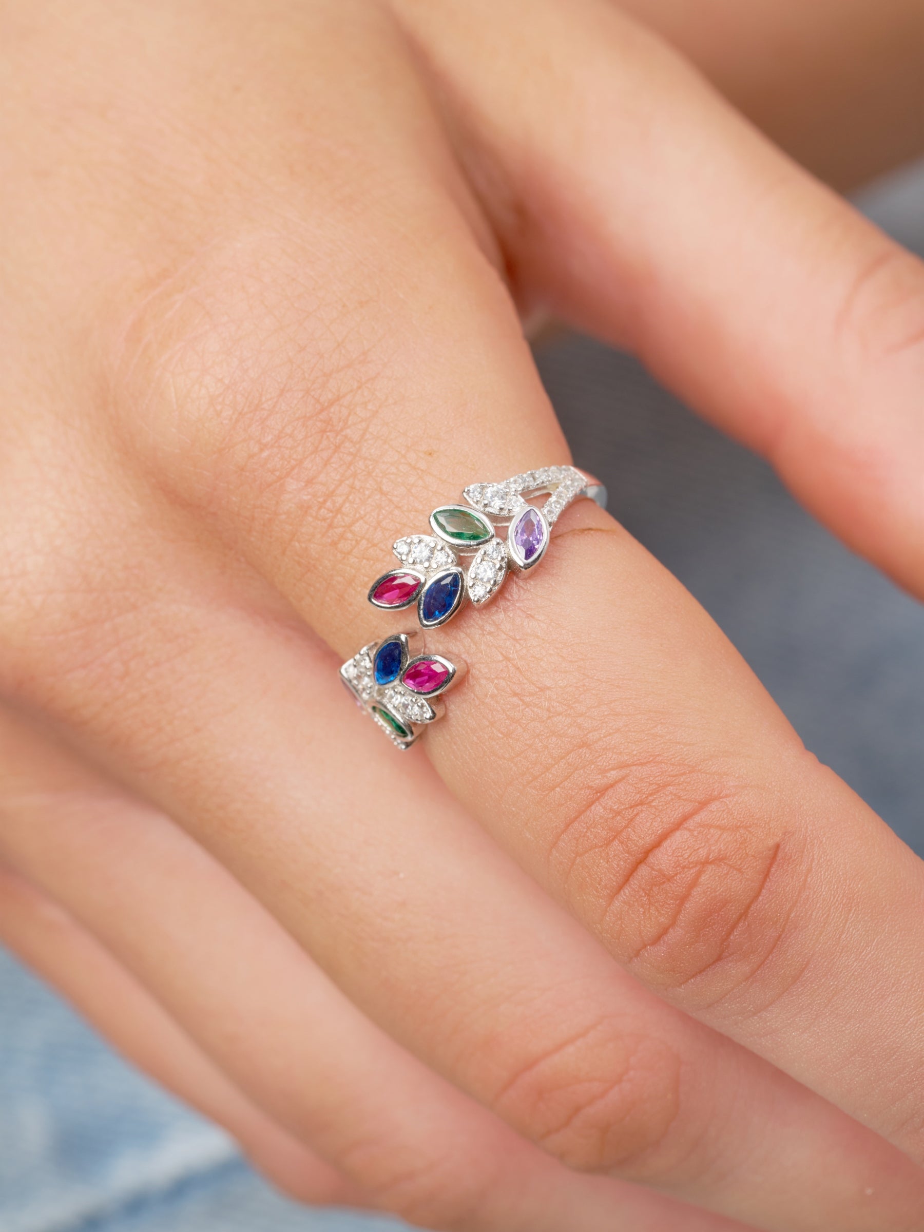 Silver Multi Colour Leaf Ring | Myla