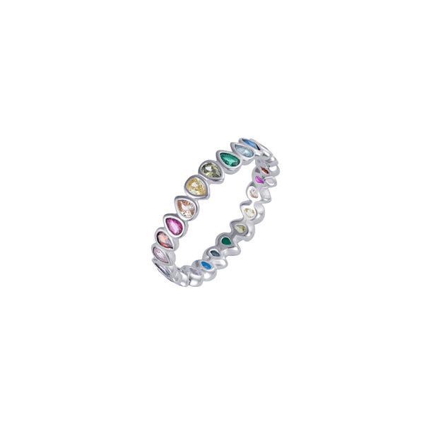 Silver Multicolour Stone Ring