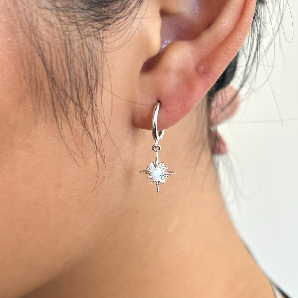 Silver Opal North Star Charm Earrings | Etoile