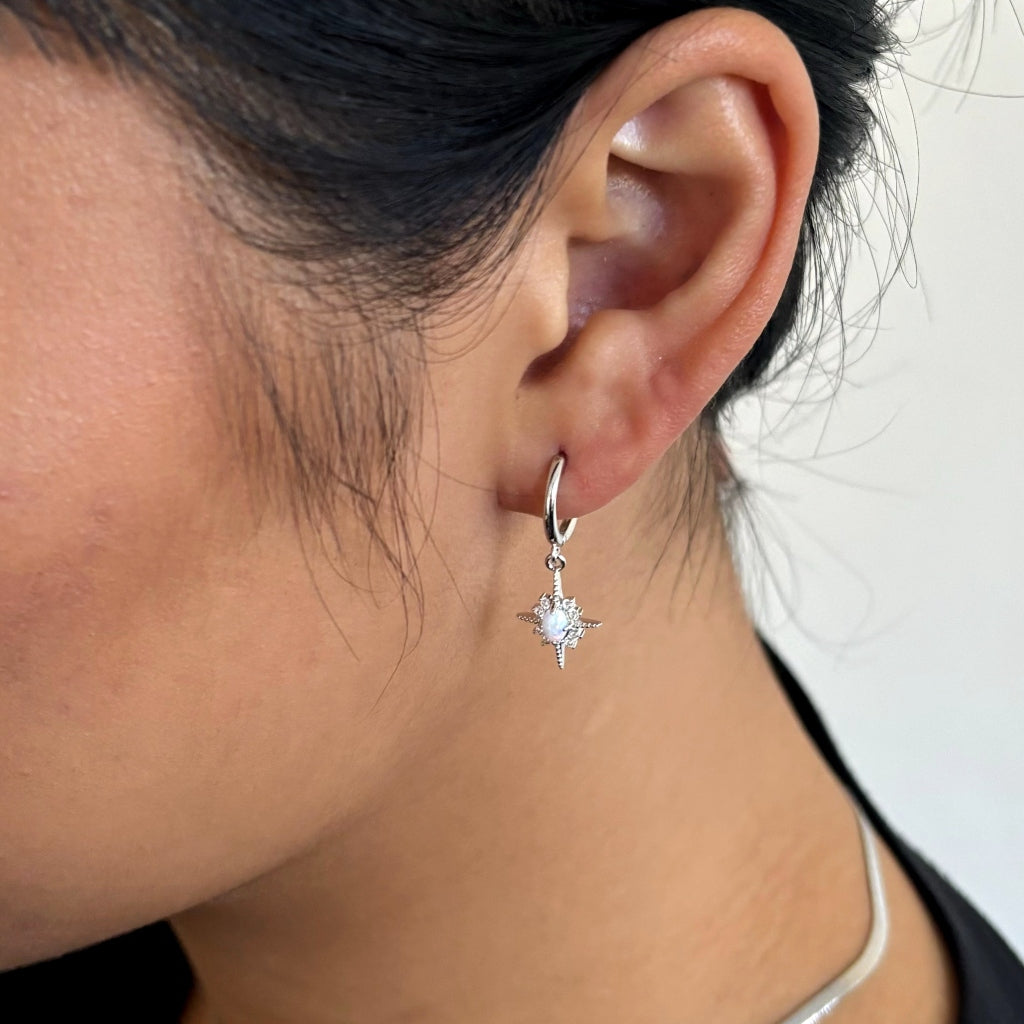 Silver Opal North Star Charm Earrings | Etoile