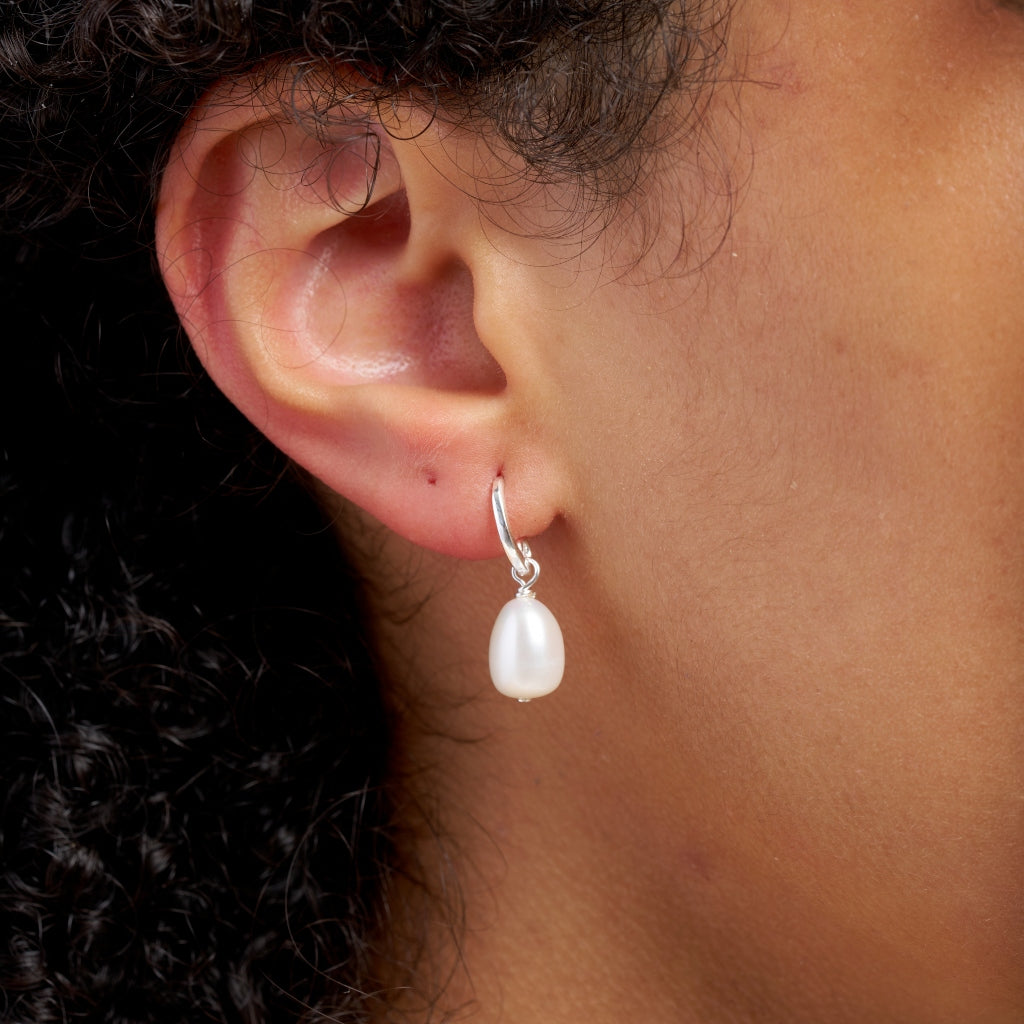 Silver White Pearl Drop Earrings | Melli