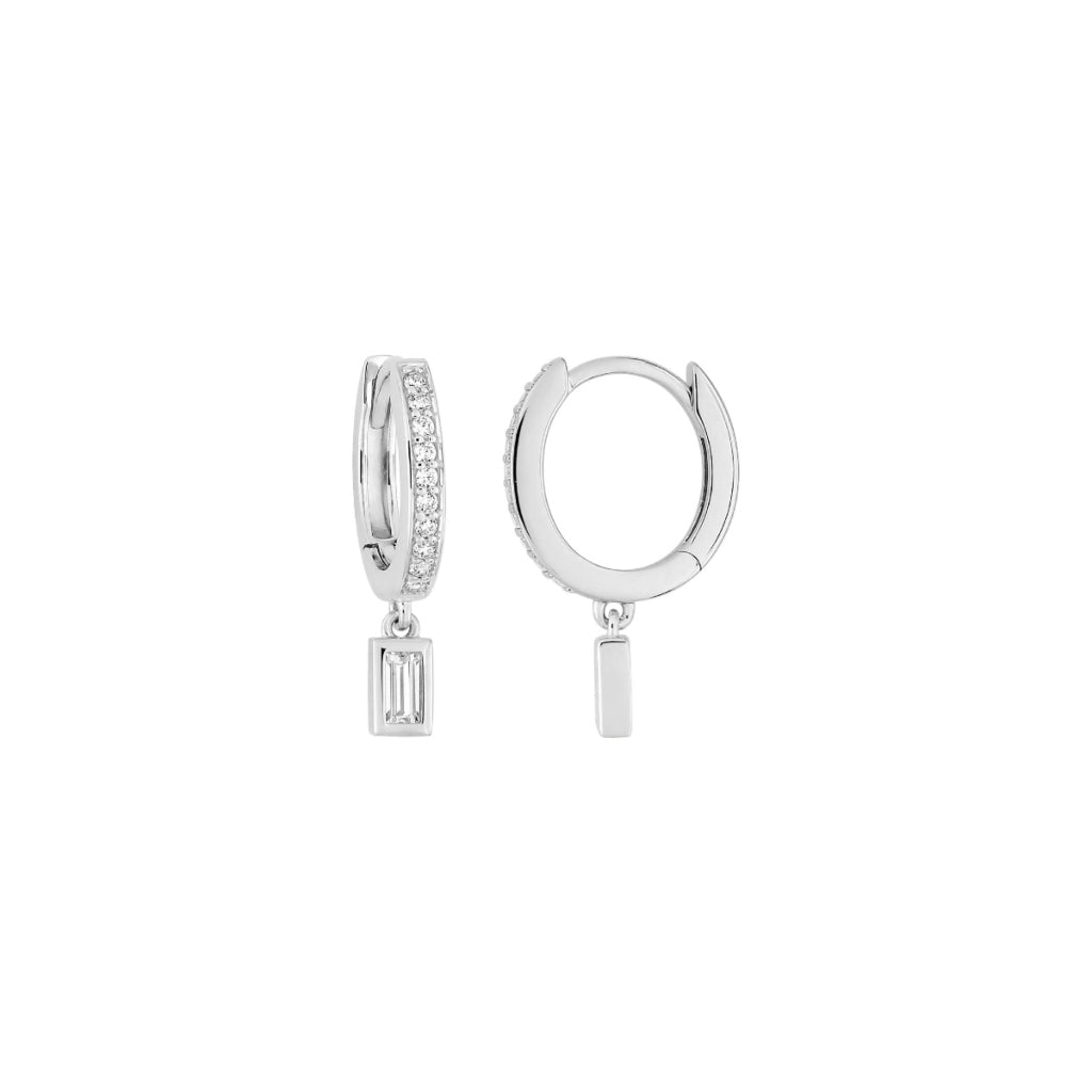 Silver Rectangle Stone Charm Earrings | Lunel
