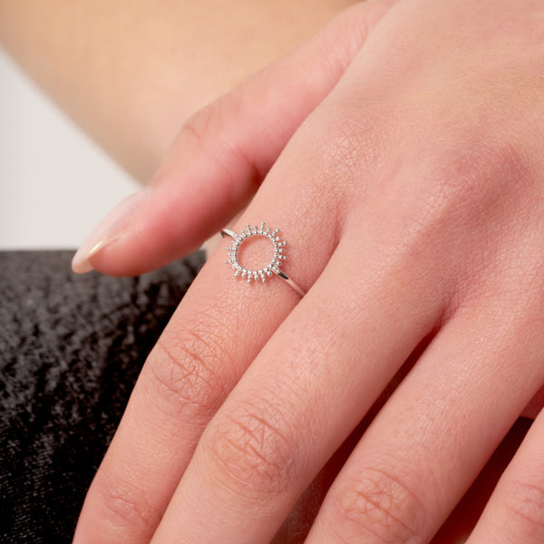 Silver Textured Circle Cut Out Ring