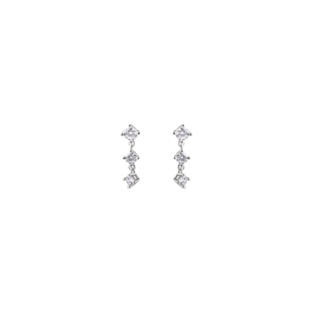 Silver Three Stone Drop Stud Earrings | Charlene