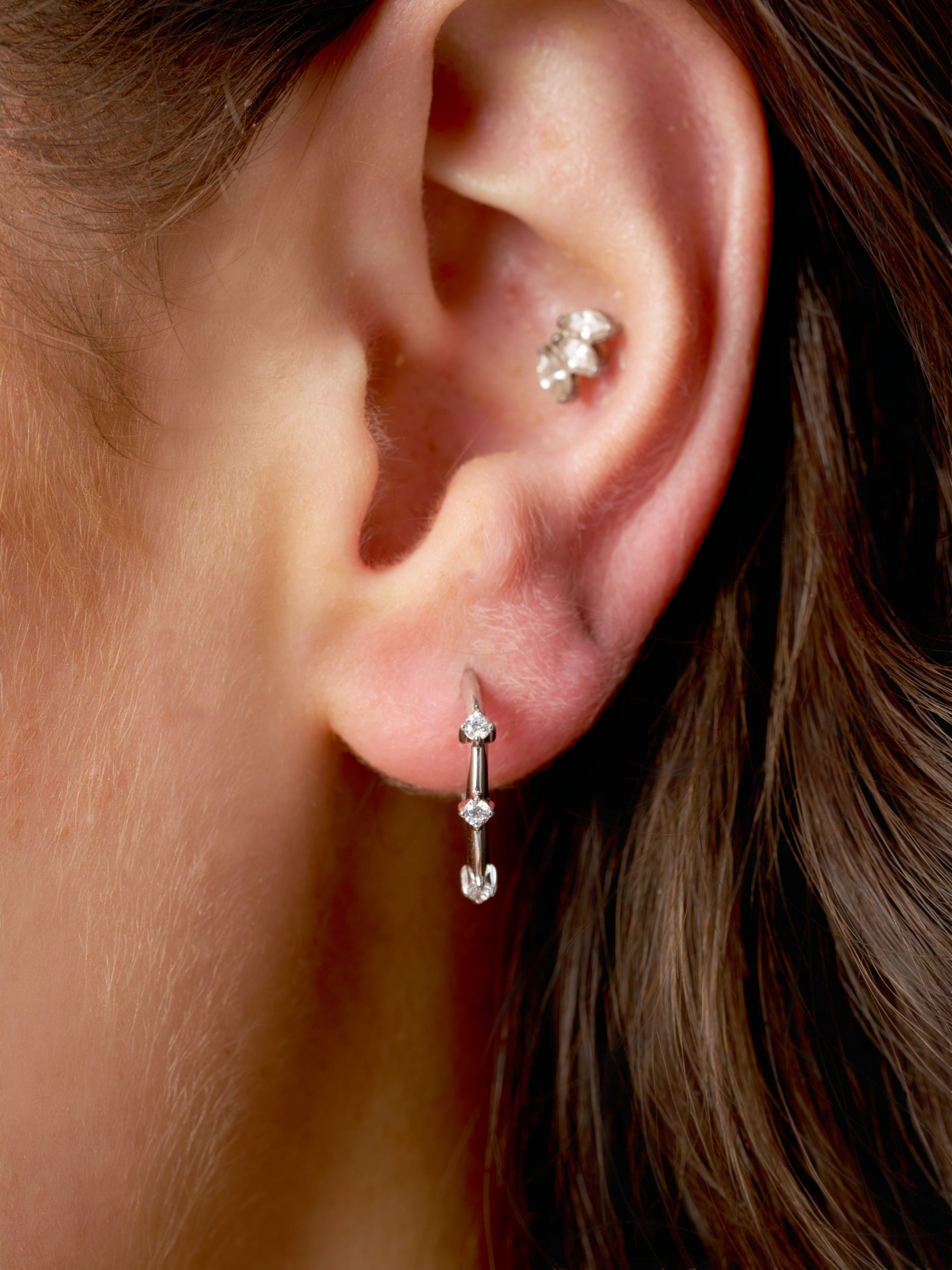 Silver Three Stone Hoop Stud Earrings | Lira