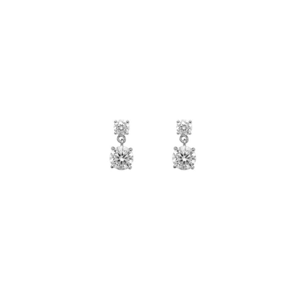 Silver Two Stone Drop Stud Earrings | Lyia