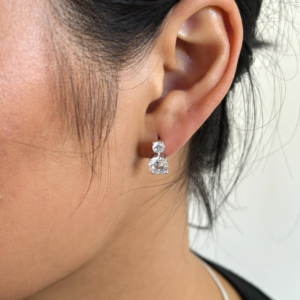 Silver Two Stone Drop Stud Earrings | Lyia