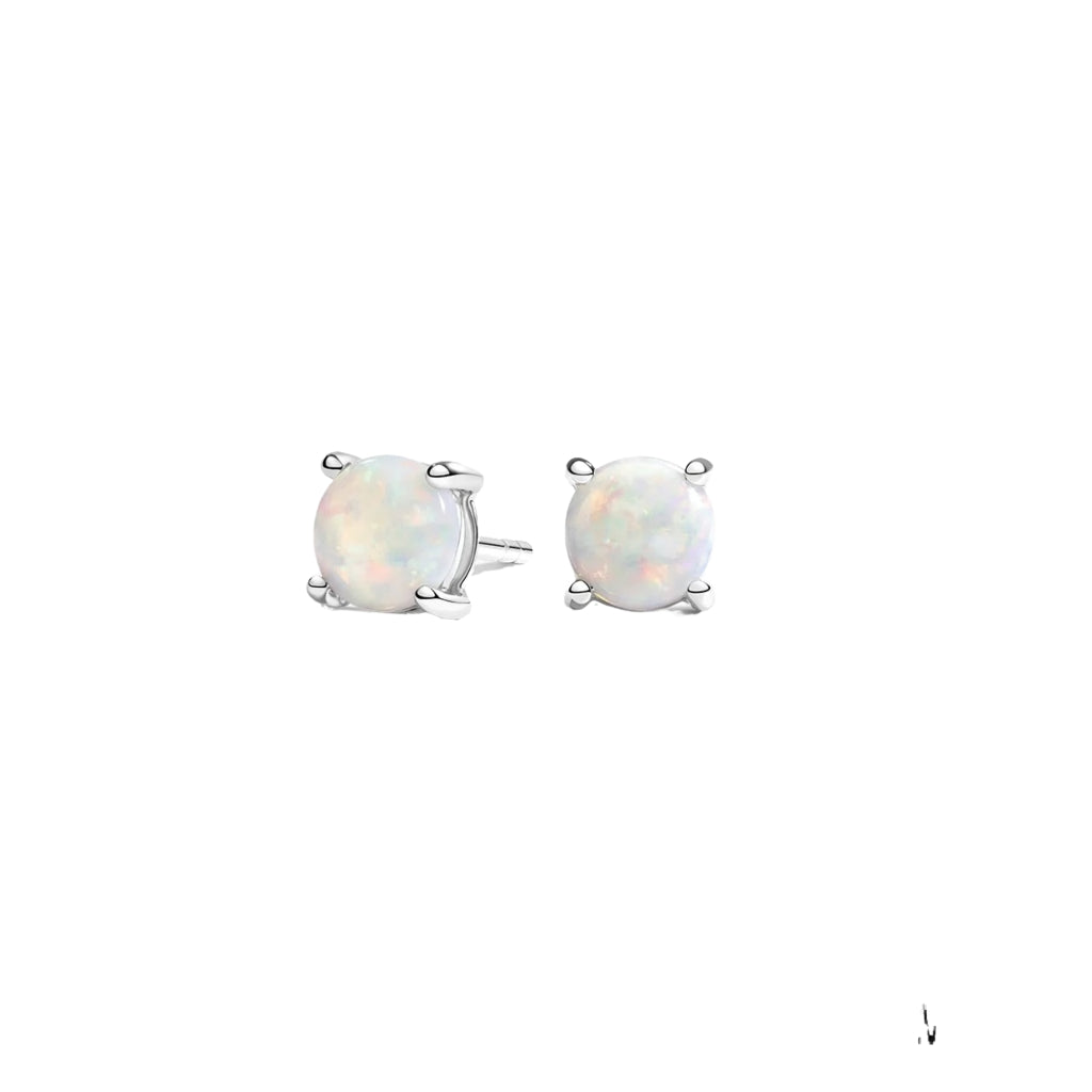 Silver White Opal Stud Earrings