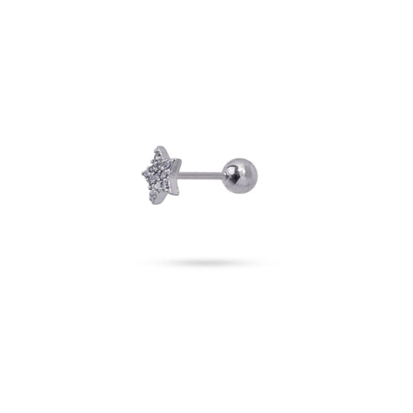 Silver Zirconia Star Ball Back Stud Earrings | Anartxy