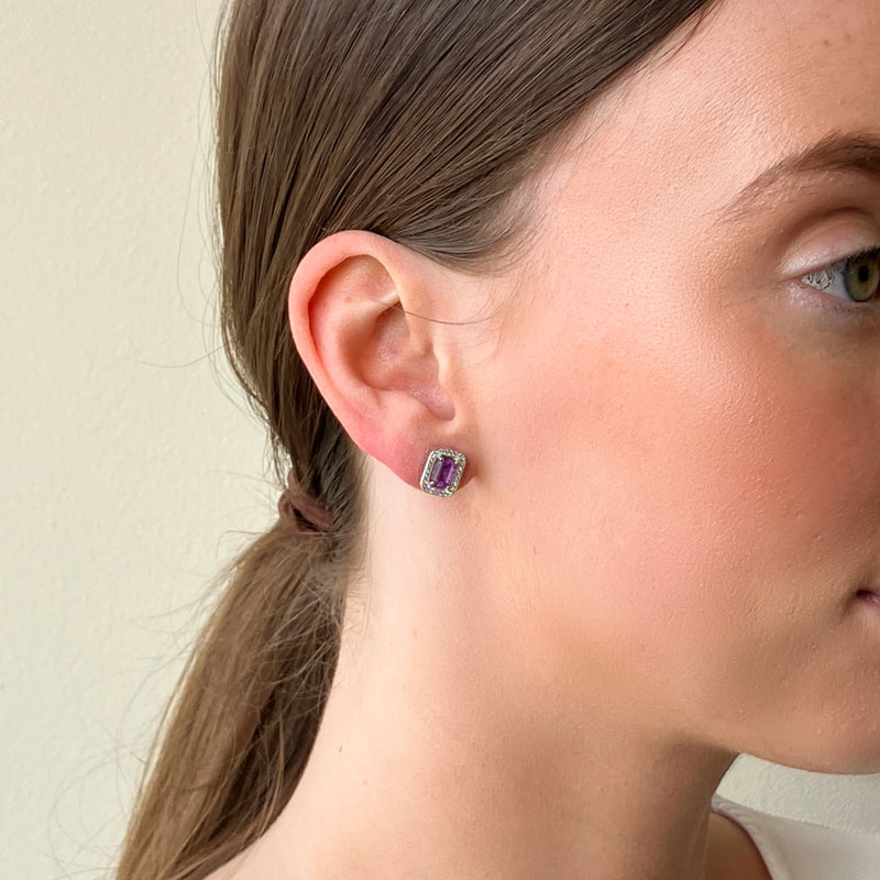 Tali Silver Square Amethyst Stud Earrings