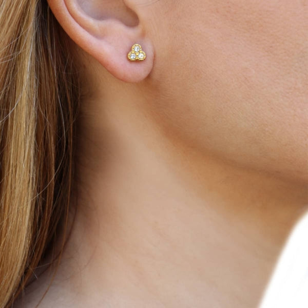 Three Stone Flat Back Stud Earrings | Anartxy