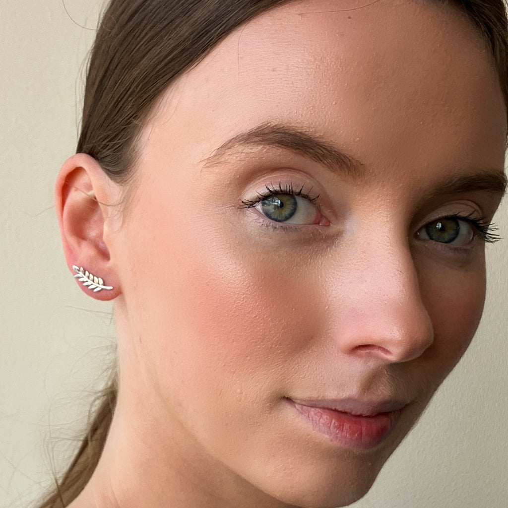 Tiva Silver Leaf Stud Earrings