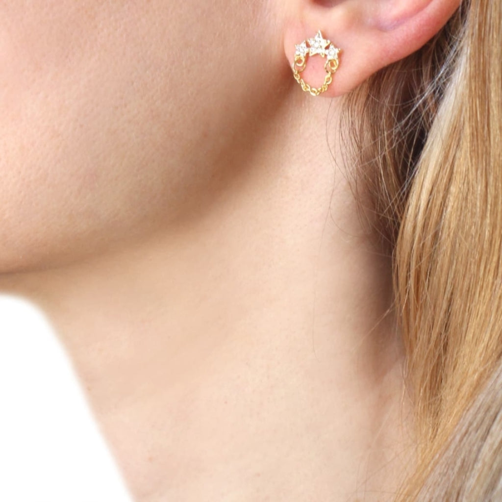 Triple Star Chain Ball Back Stud Earrings | Anartxy