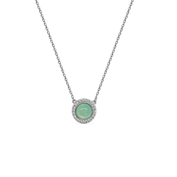 Valda Silver Green Agate Circle Necklace