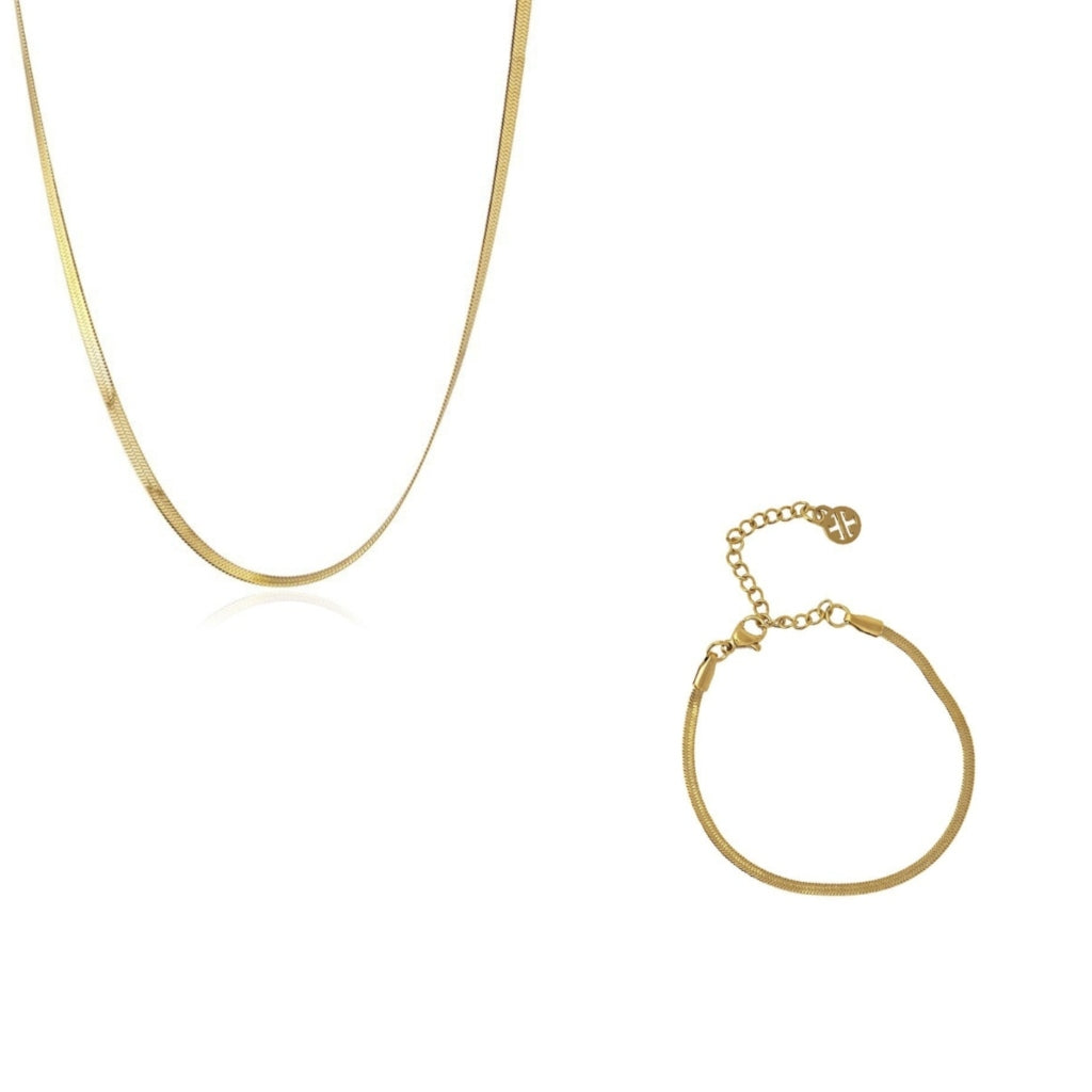 Gold Dainty Herringbone Necklace & Bracelet Bundle | Anartxy