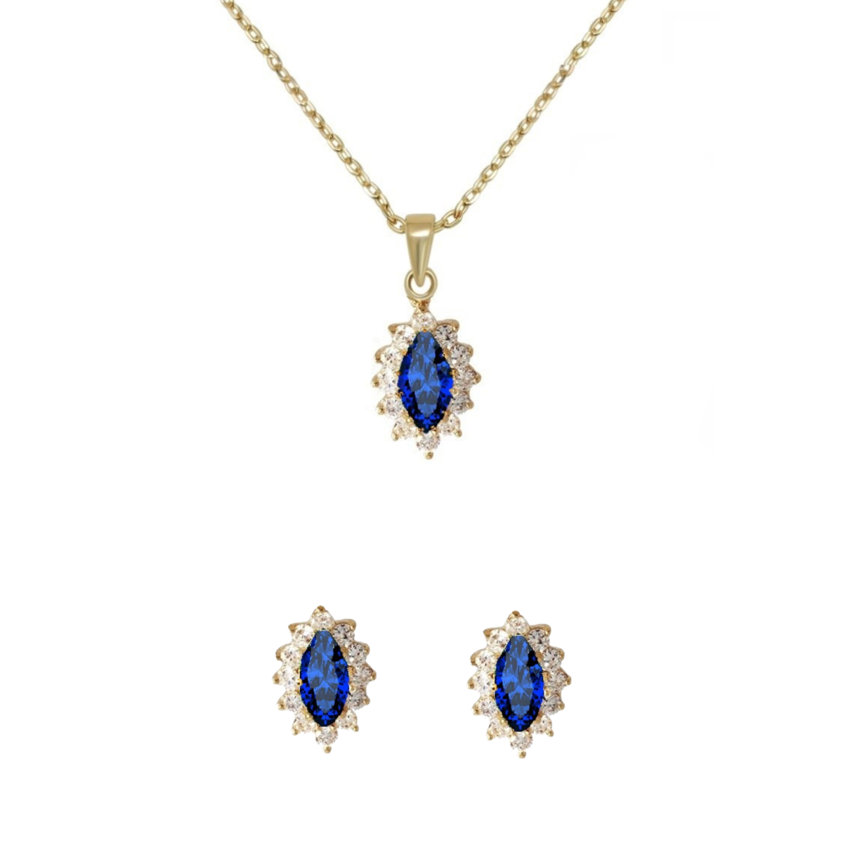 Oval Cluster Earrings & Necklace Set | Sapphire