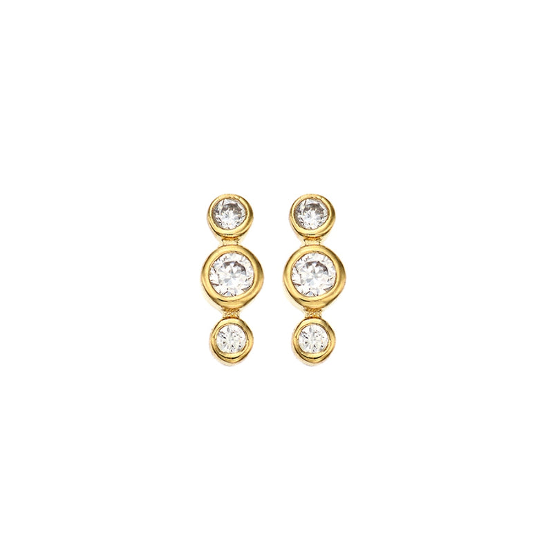 Anisa Gold Circle Triple Stone Stud Earrings
