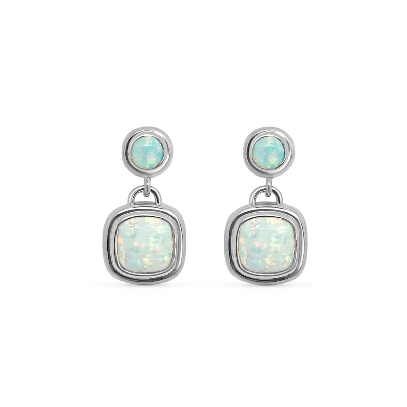 Azure Silver Opal Drop Stud Earrings