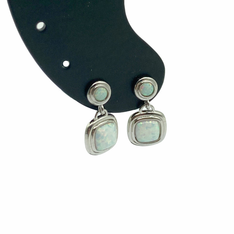 Azure Silver Opal Drop Stud Earrings