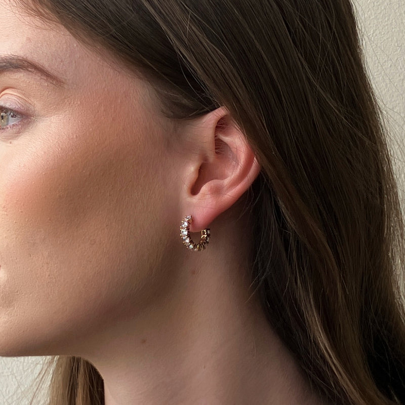 Chelle Gold Crystal Demi Huggie Stud Earrings