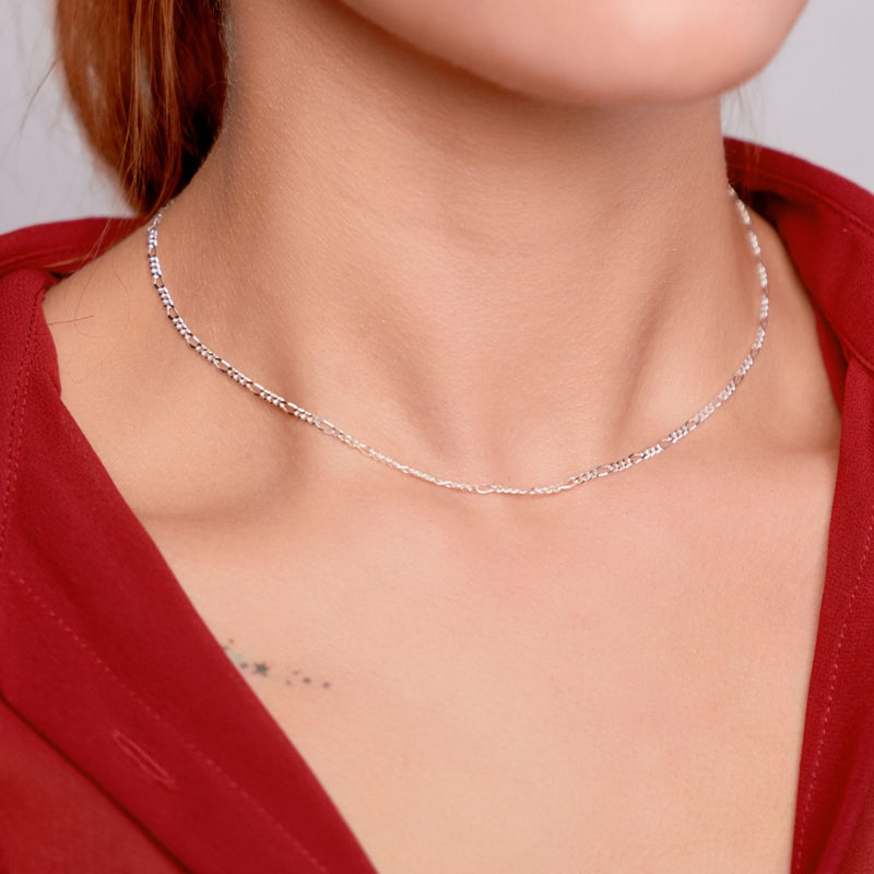 Cozenza Silver Figaro Chain Necklace