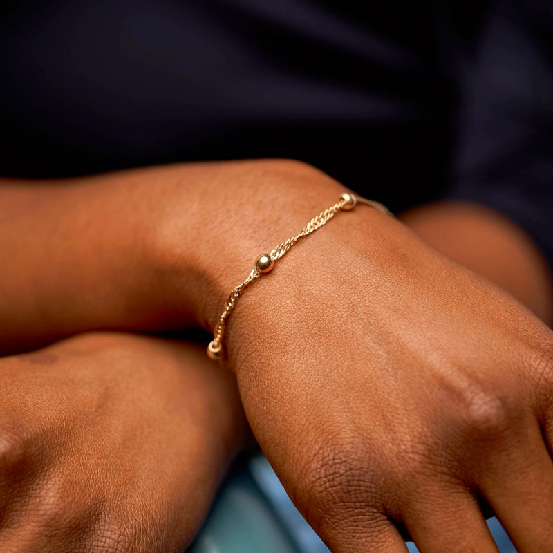 Feale Gold Beaded Singapore Chain Bracelet