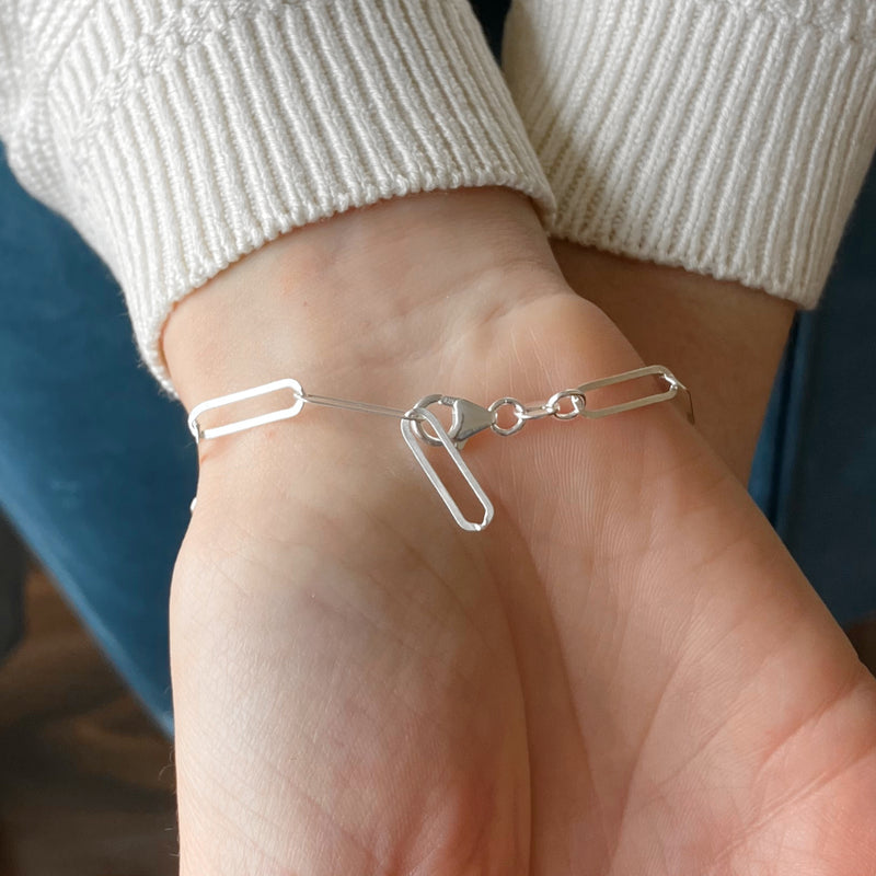 Onda Flat Silver Paperclip Bracelet