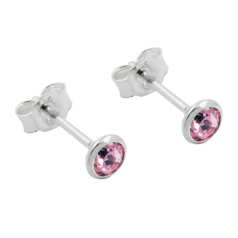Silver Pink Stone Stud Earrings | Olette