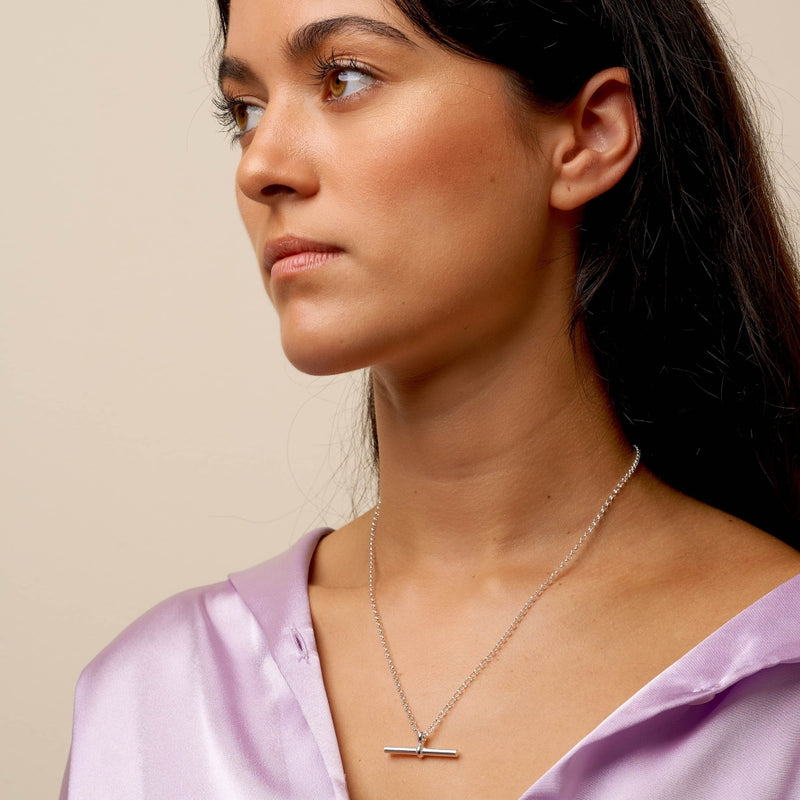 Silver T-Bar Necklace with Belcher Chain