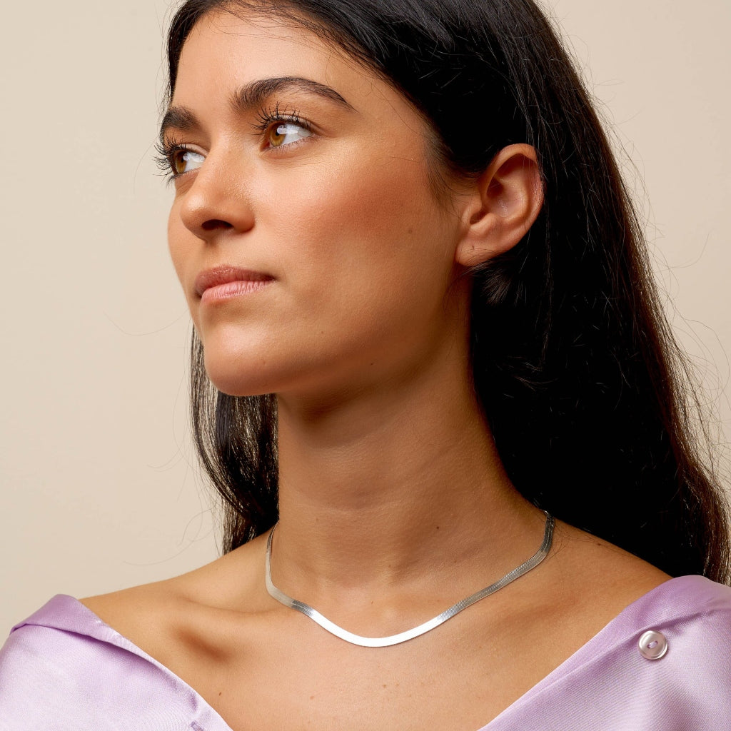 Trento Silver Herringbone Chain Necklace