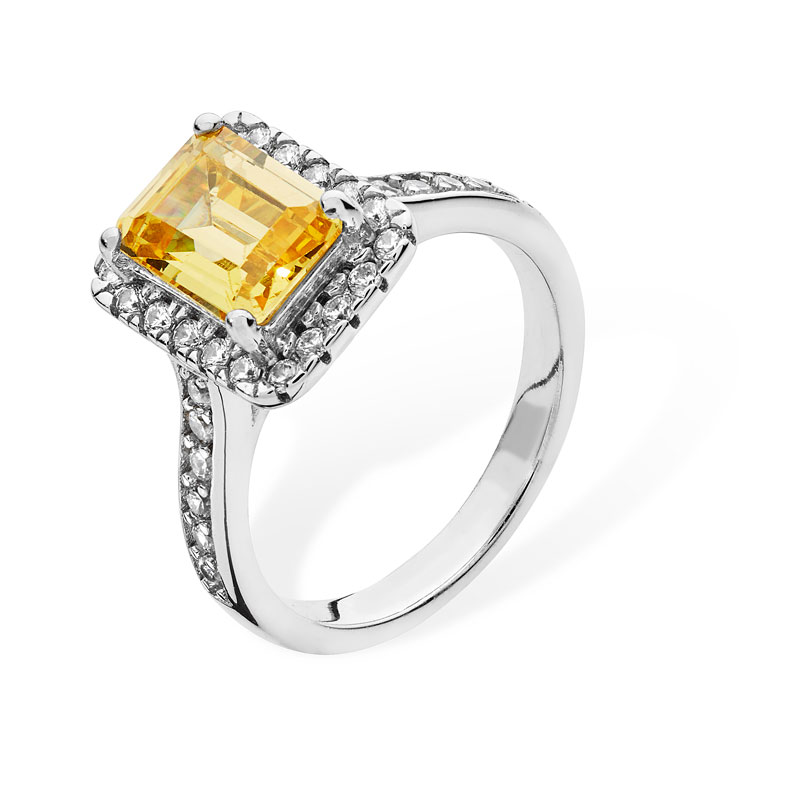 Silver Ring with Rectangle Citrine Stone | Samos